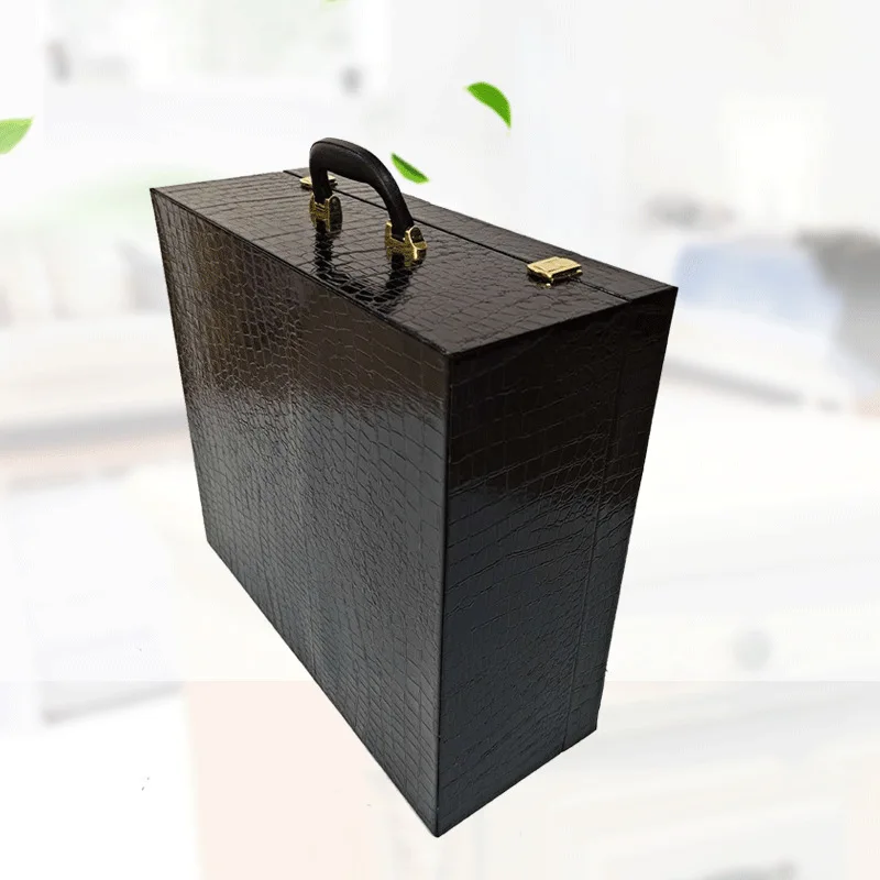 luxury deluxe antique  black high-end pu leather box packaging pu gift box portable suitcase storage box large with handle