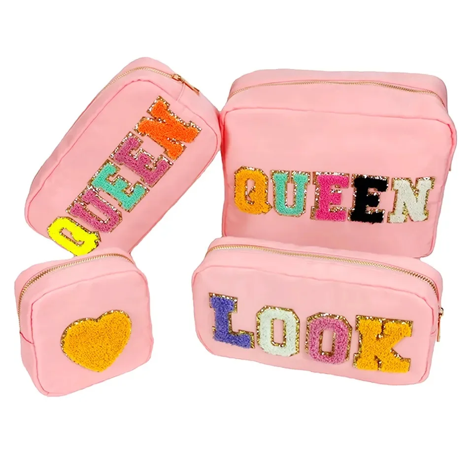 Stoney Clover Cheap price Durable toiletry bag waterproof Letter patch embroidery logo large Nylon makeup bag pouch cosmetic bag