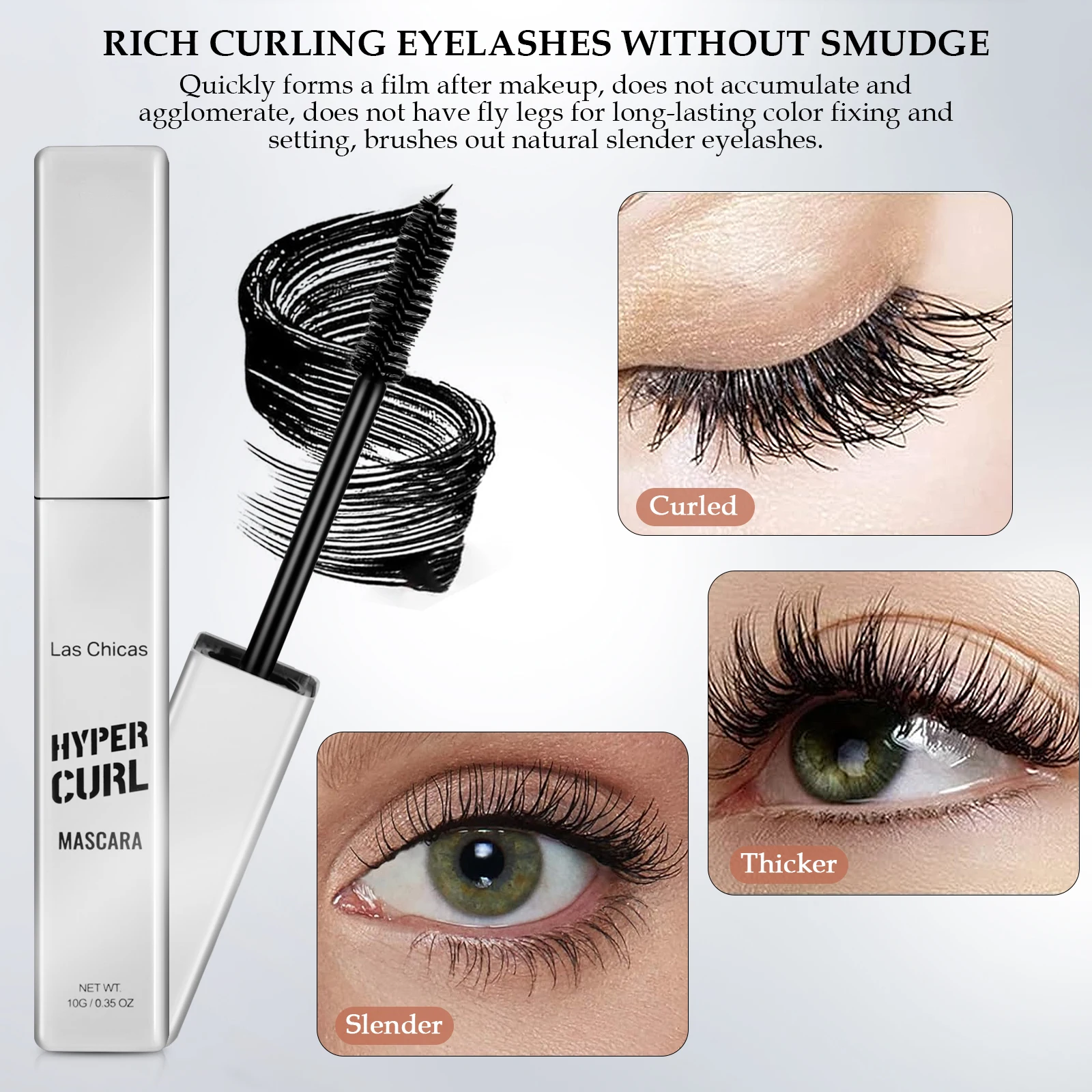 2pcs Las Chicas Long Lasting Waterproof Hyper Curling Lengthening Vegan Smudge-proof Glump Free Mascara Kit