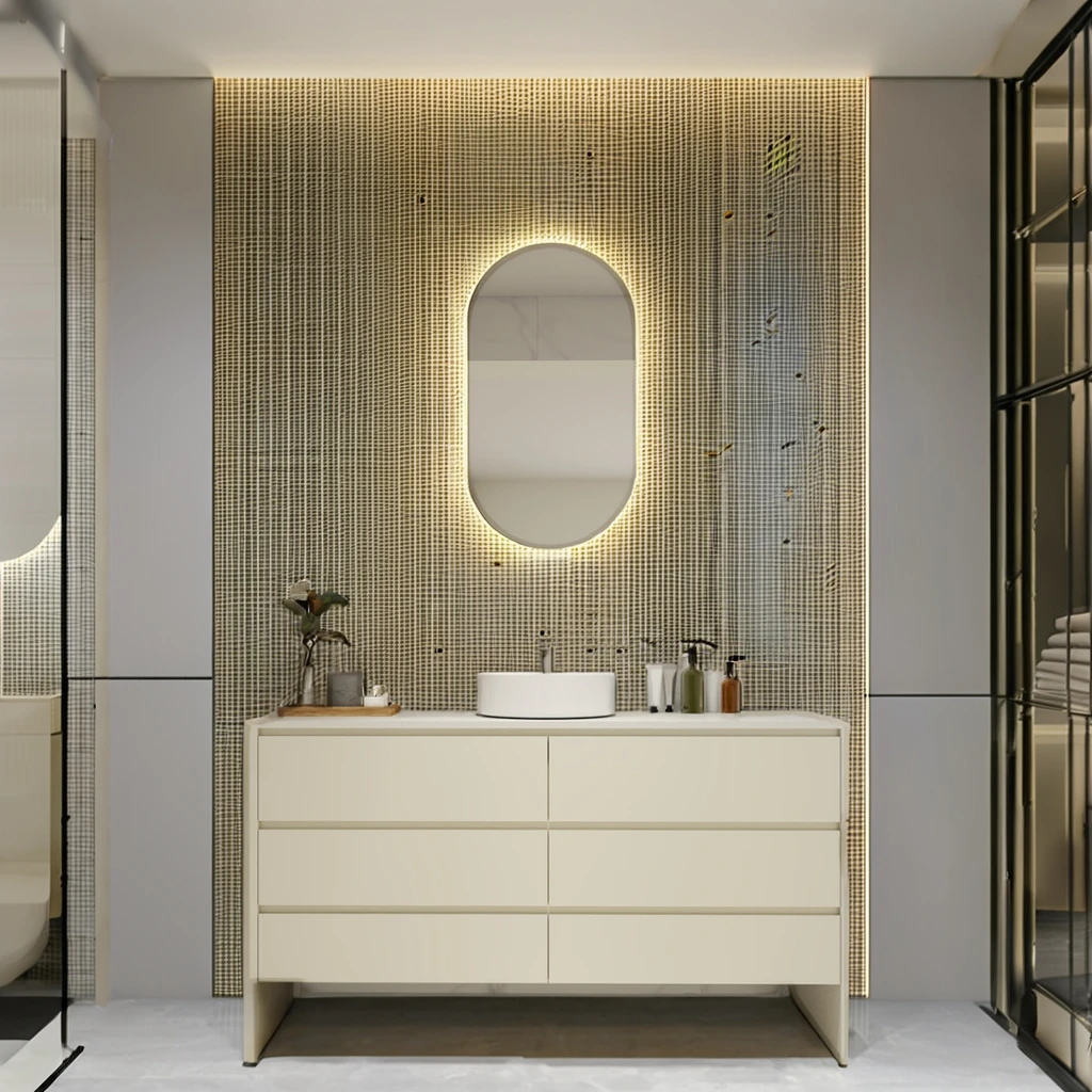 Exquisite Modern Design Bathroom Cabinet with LED Mirror and Wash Basin Wood Material for Home or Hotel Use