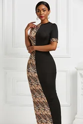 Women clothing Fashion digital print leopard short sleeve dress S-5XL Two Tone Leopard Print Maxi Dress