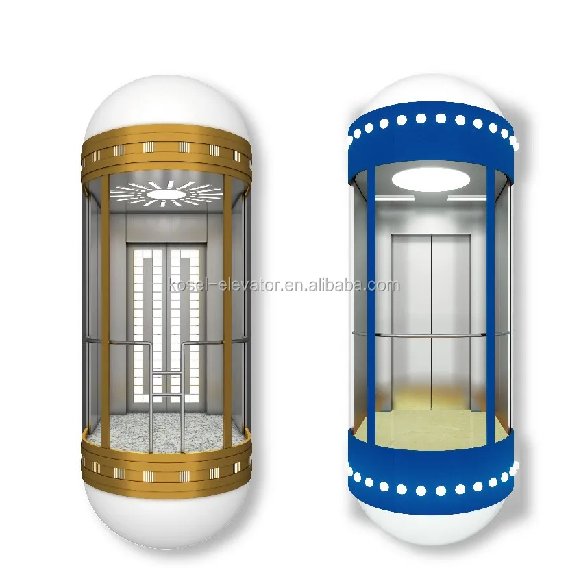 
Glass cabin with traction motor glass shaft home lift 
