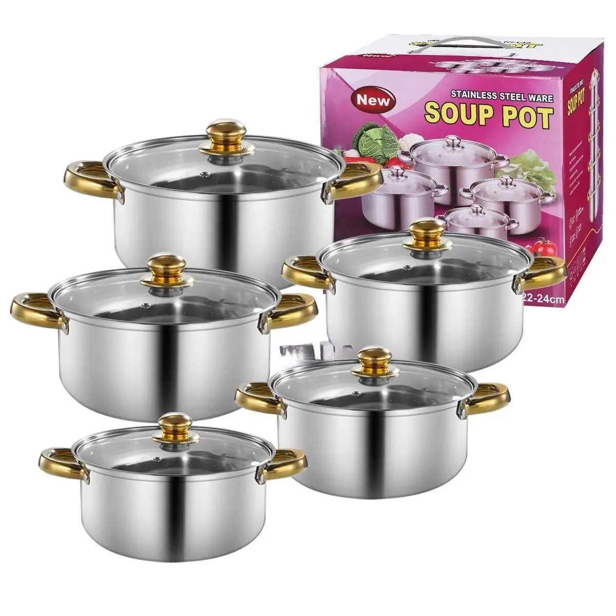 10pcs Kitchen Cast Iron Soup Pot Non-stick Cookware Hot Pot Food Warmer Set Stainless Steel Cooking Pot Set