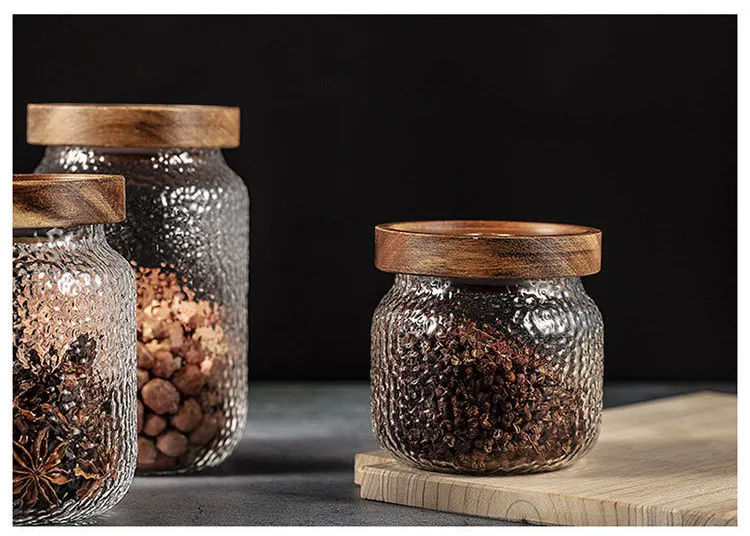 High Borosilicate Glass Food Storage Jars Dampproof Airtight Spice Jar Handmade Acacia Wood Lid Multifunction Glassware Logo