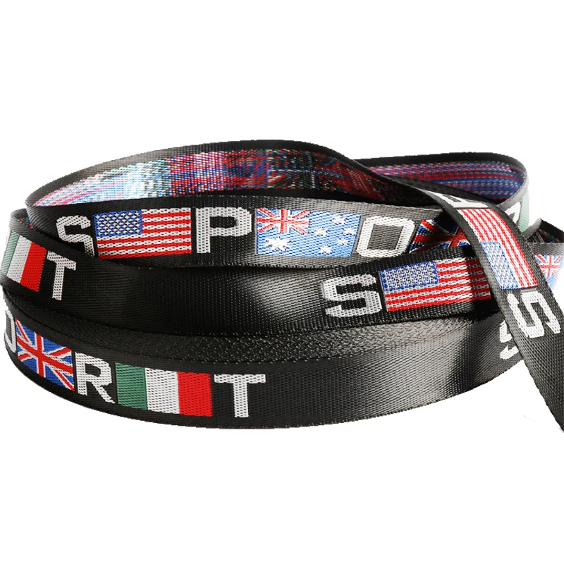manufacturer custom logo 25mm 38mm 50mm decoration clothing nylon print jacquard polyester tape for garment safety belt webbing
