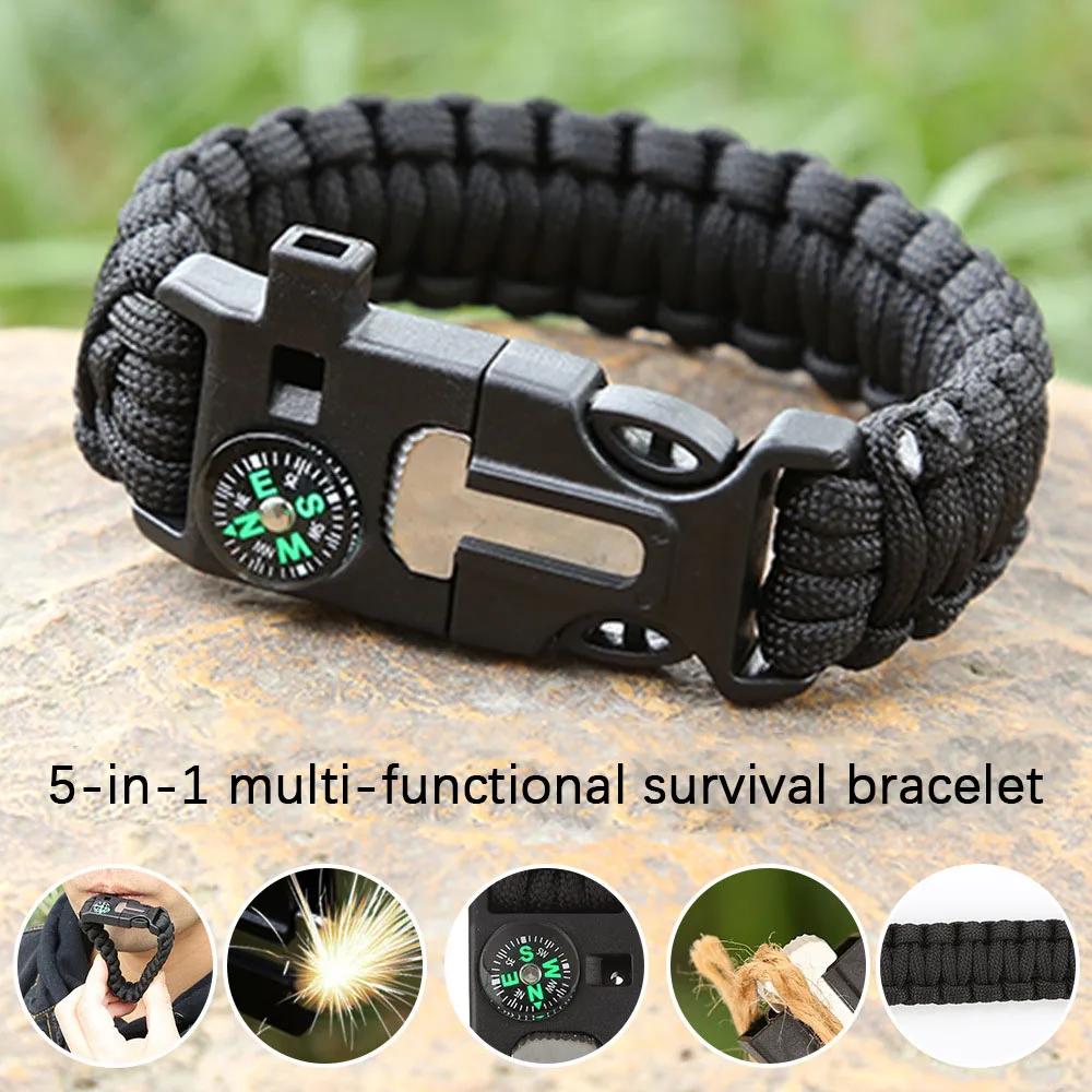 Seven-core Woven 5-in-1  Compass Hand Rope Outdoor Mountaineering Camping Emergency Survival Bracelet