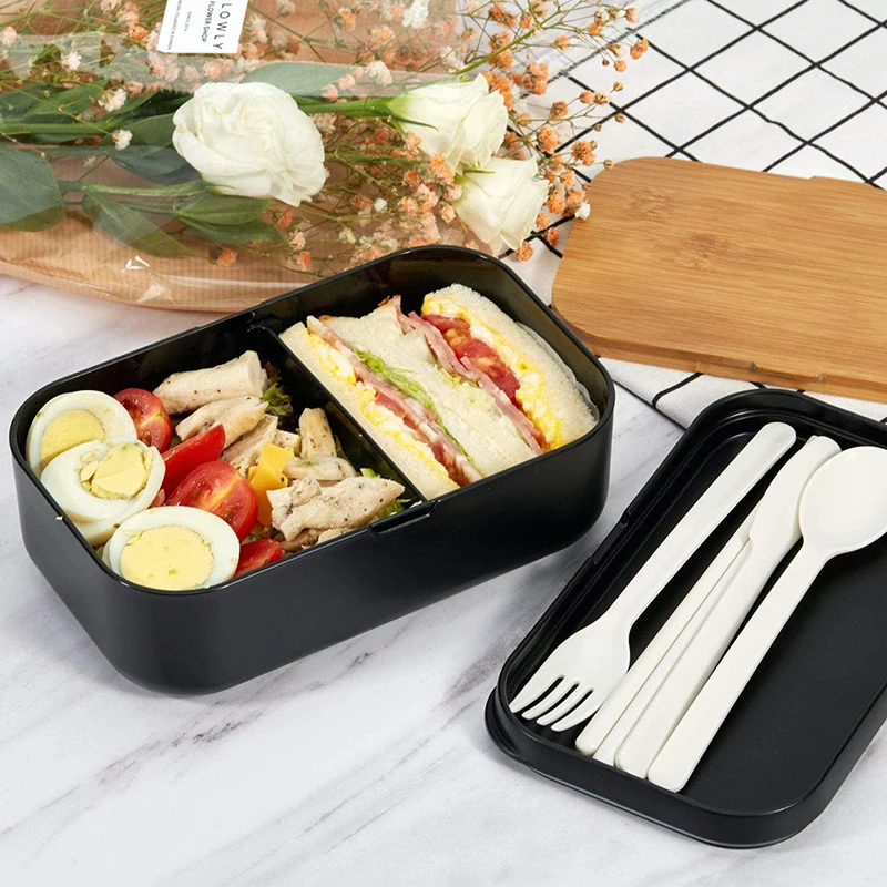 Microwavable Safety Bamboo Lid Lunch Box Leakproof Food Container Japan Bento Box With Fork Spoon