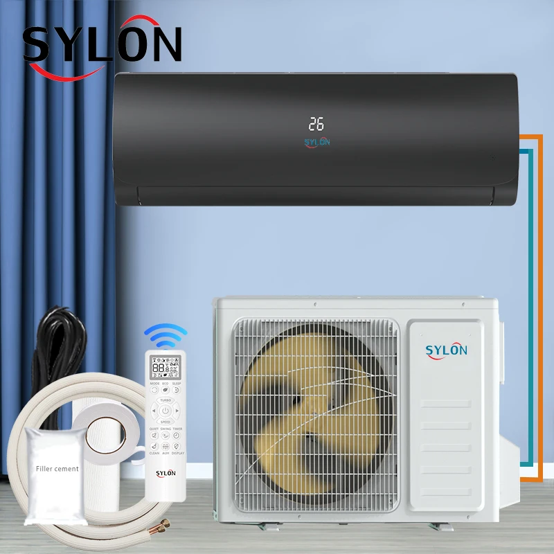 Sylon R32 Gas Black Panel 36000Btu Mini Split Air Conditioner Wall Mounted Cooling and Heater Inverter Cooling Fast at home room