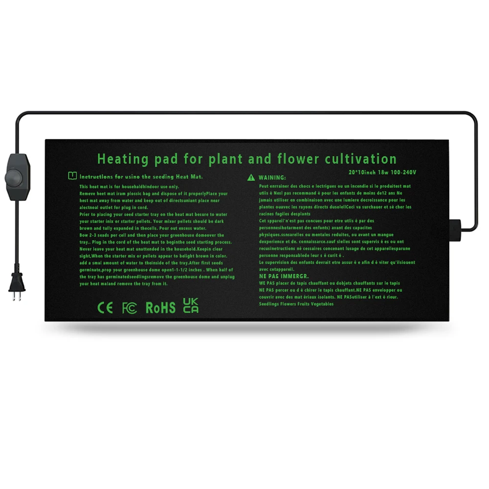 Seeding Heat Mat with Thermostat Temperature Adjustable Knob Durable Warm Hydroponic Plant Germination Starting Pad