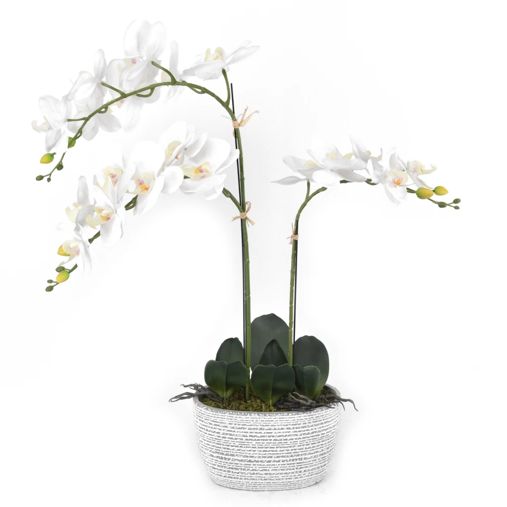 Large bonsai home decoration real touch modern white orchid artificial flowers in gold vase white