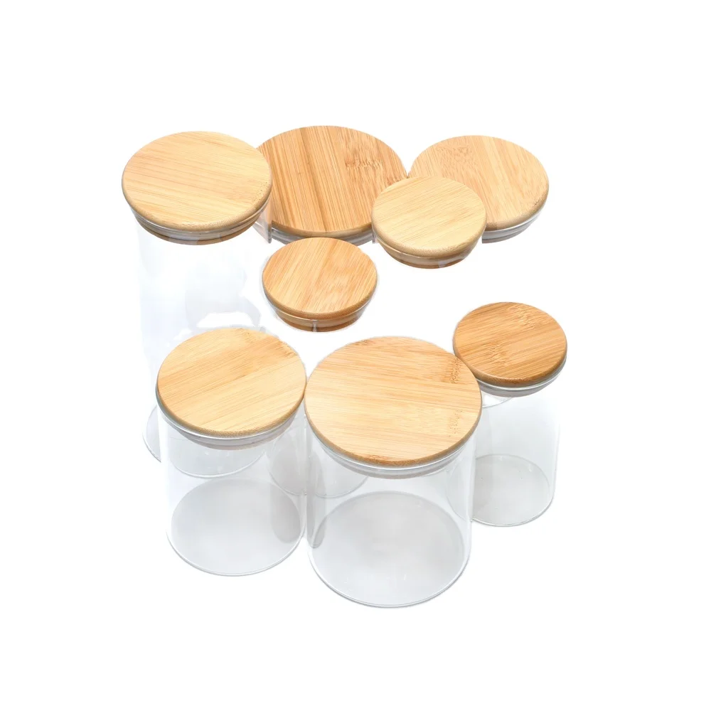 Hot Sales Handmade Glass Craft Borosilicate Glass Bamboo Or Cork Lids Insulated Clear Glass Jar