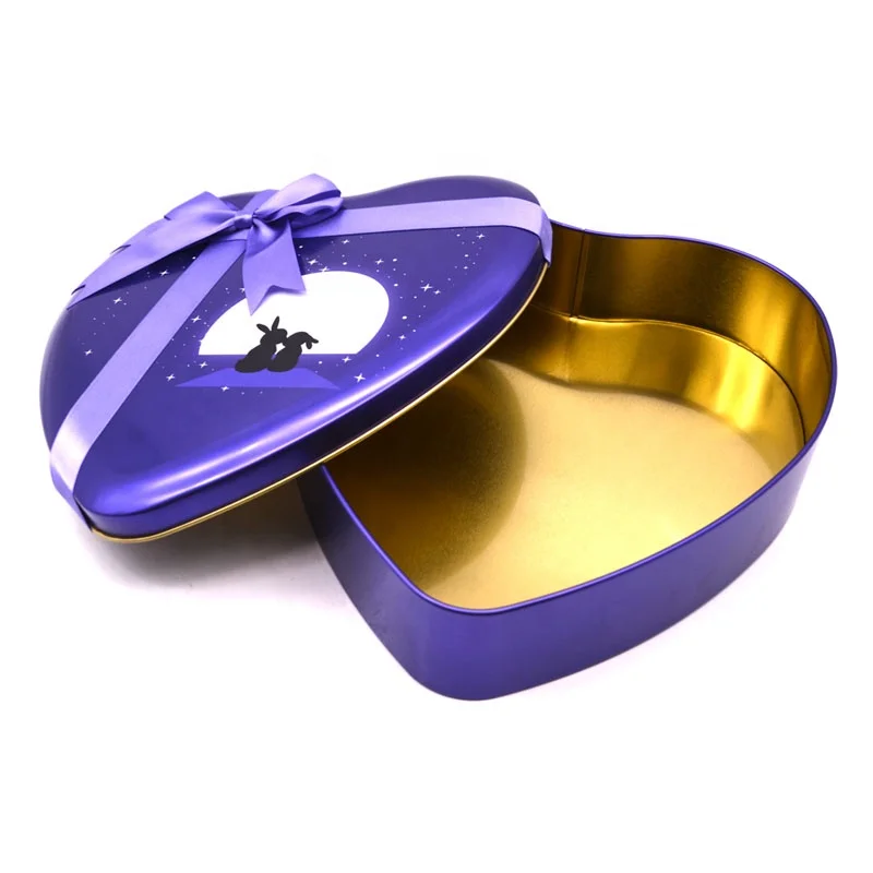 Luxury Food Christmas Packaging Metal tin can box Customize Heart Chocolate Container Tin candy jar tin can