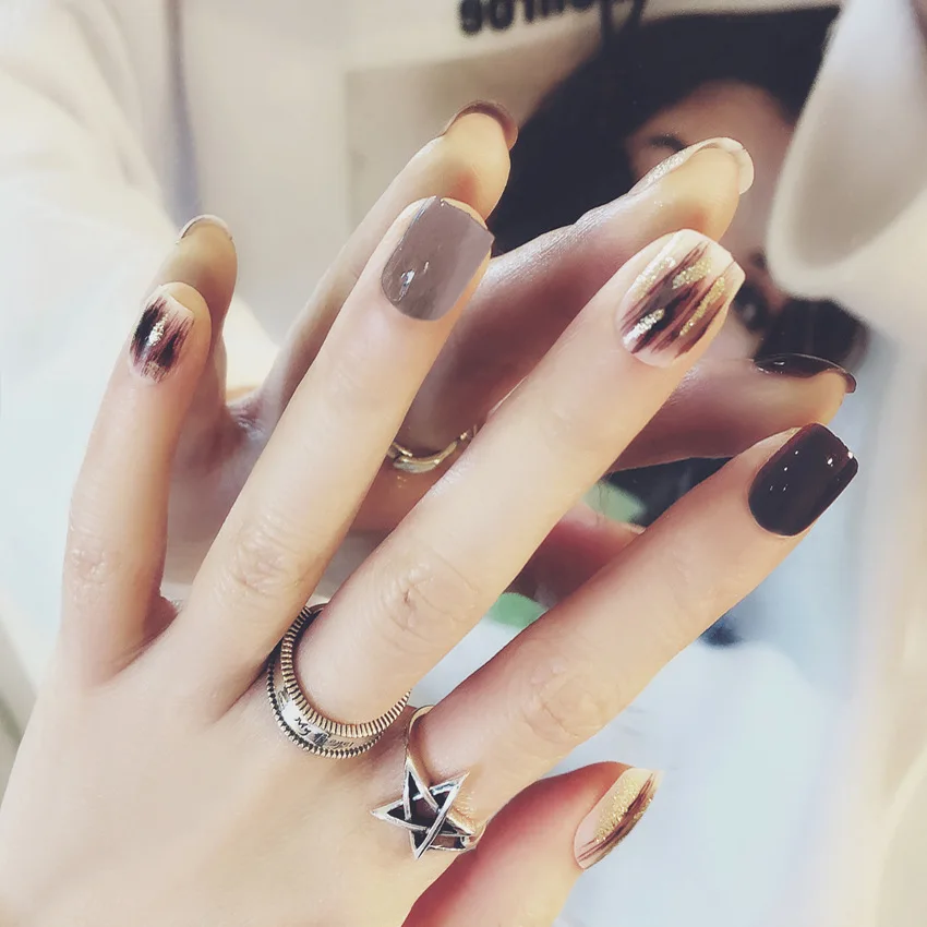 S39 artifical pearl and diamond white flower back glue fake nails tips for bride full cover wearing removal false nails