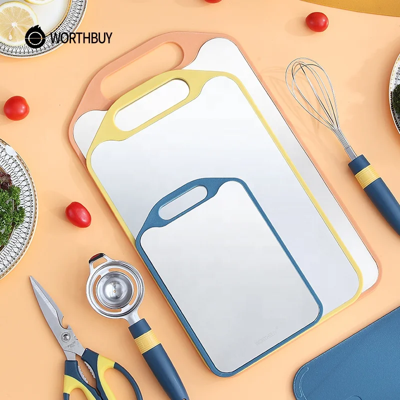 WORTHBUY Double Sided Vegetables Plastic Choping Board Stainless Steel Cutting Board For Kitchen Meat