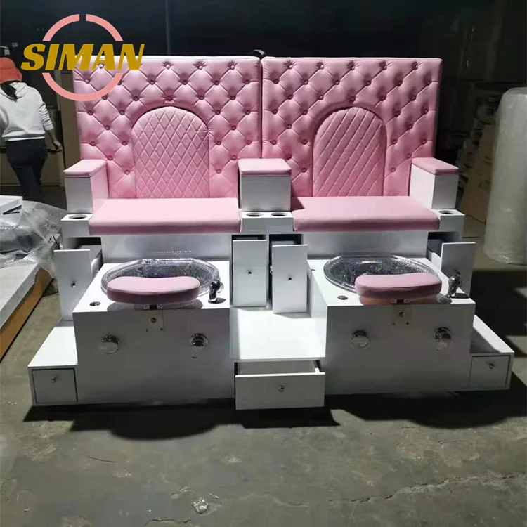 Siman 2024 Hot Sale Pedicure Chair Double Seat Pink Beauty Nail Salon Equipment Pipeless Whirlpool Massage Foot Spa Manicure