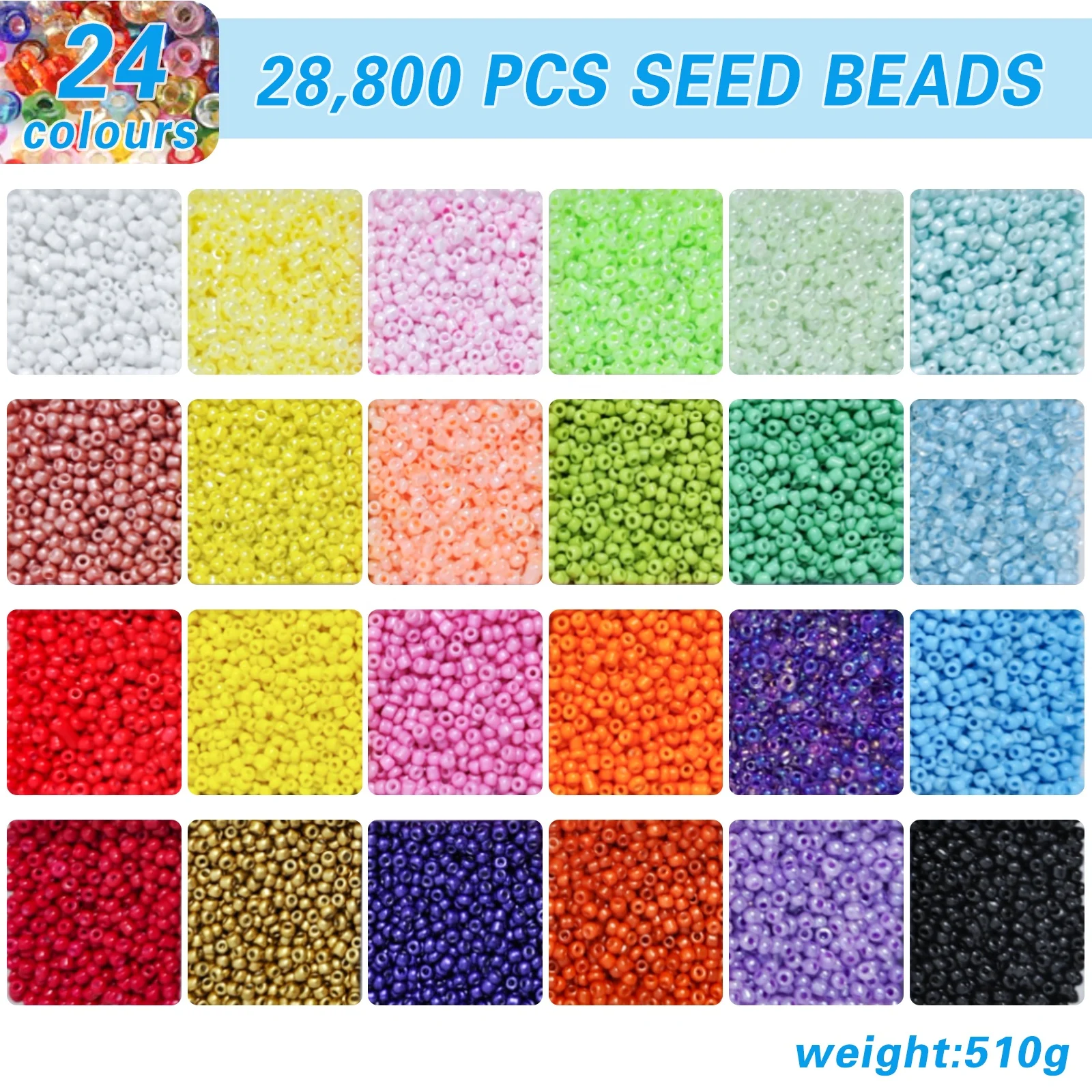 Hot Selling 24 Colors 28800PCS 12/0 8/0 2/3mm Customizable Colors Glass Seed Beads DIY Beed Kit For Bracelets Making