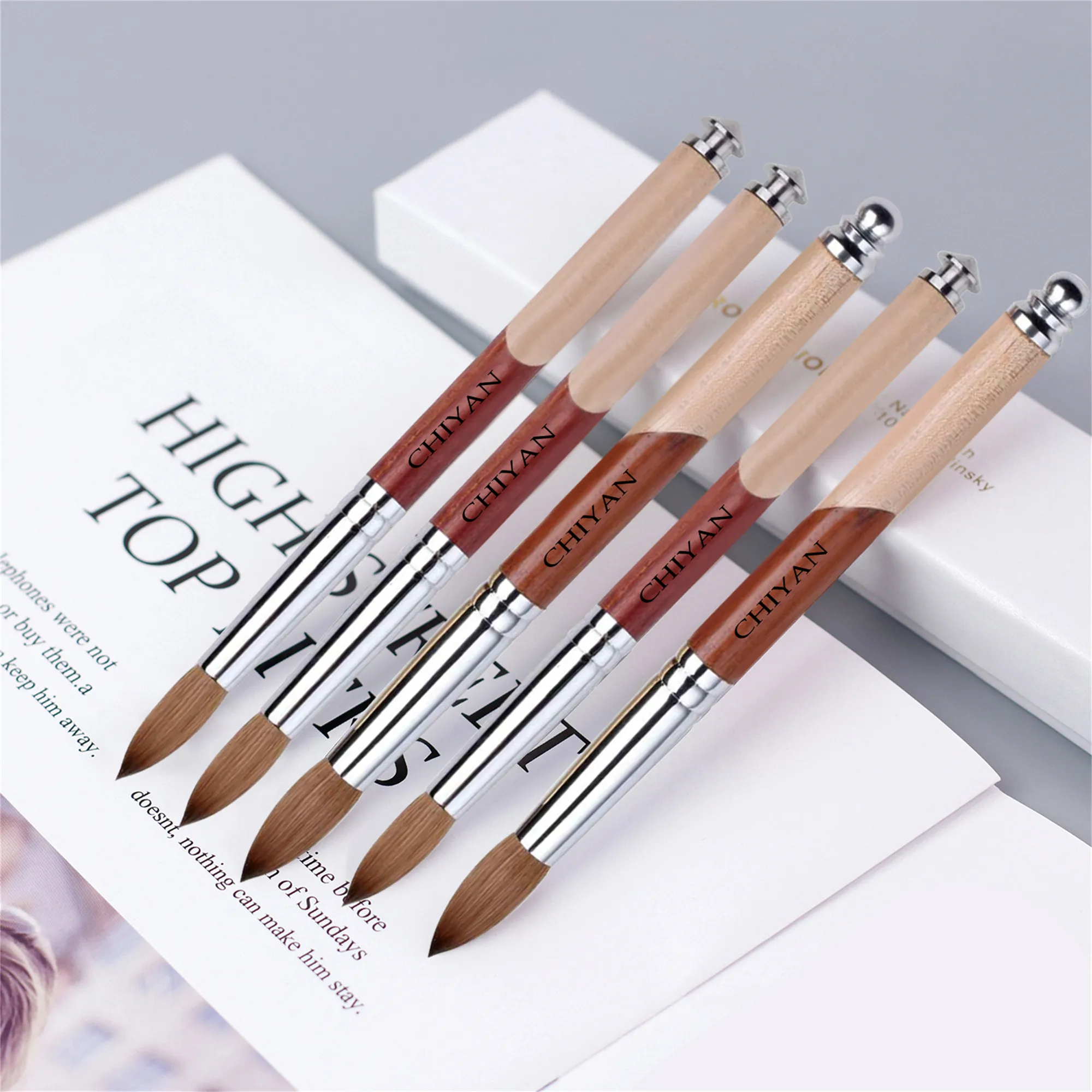 Пользовательский логотип Pinceles 100% чистая Kolinsky акриловая кисть для ногтей