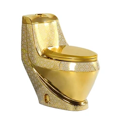 Luxury design modern golden color commode toilet bowl ceramic sanitary ware one piece electroplated gold toilet