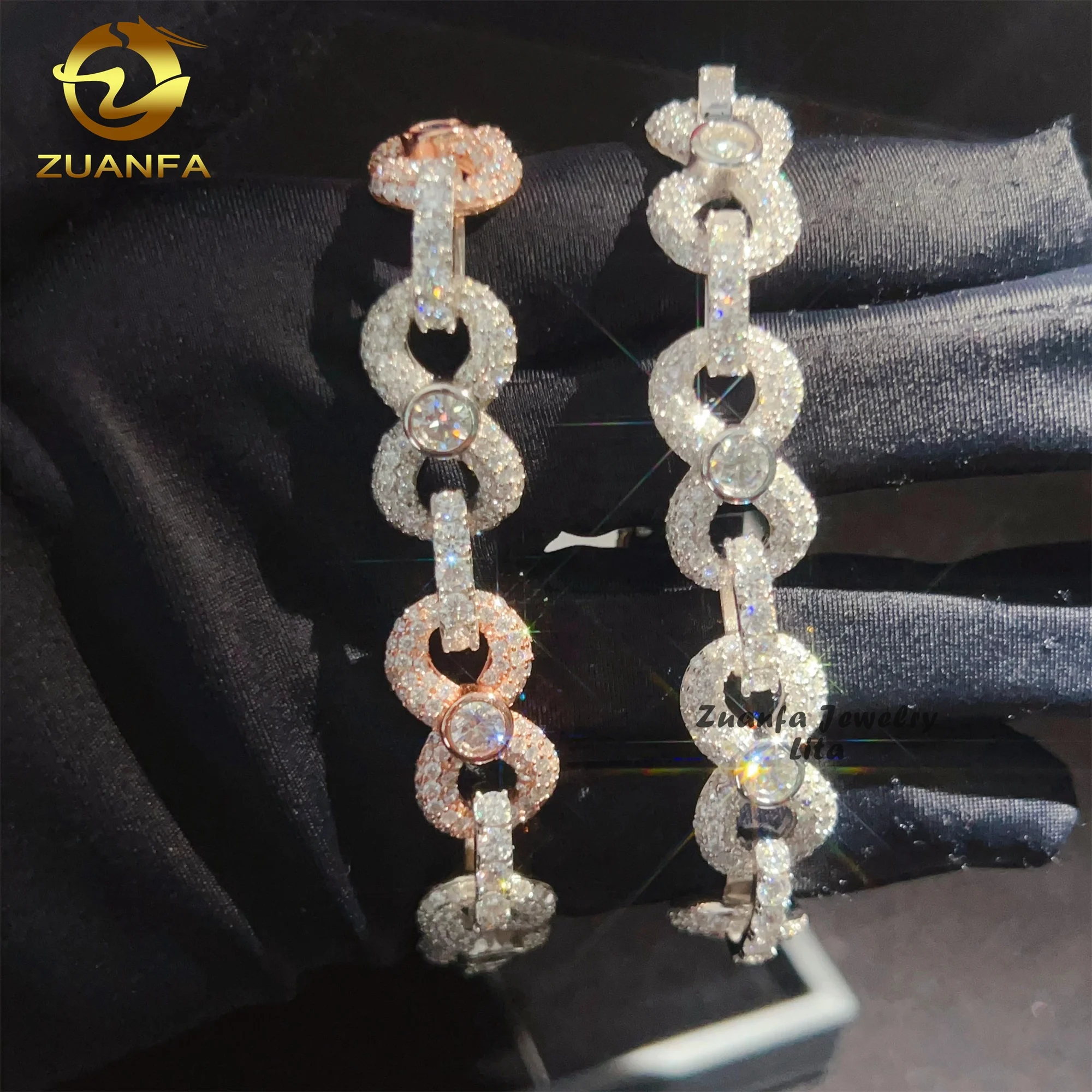Hip Hop Fine Jewelry Iced Out 925 Sterling Silver 13MM Men Moissanite Cuban Link Infinity Bracelet