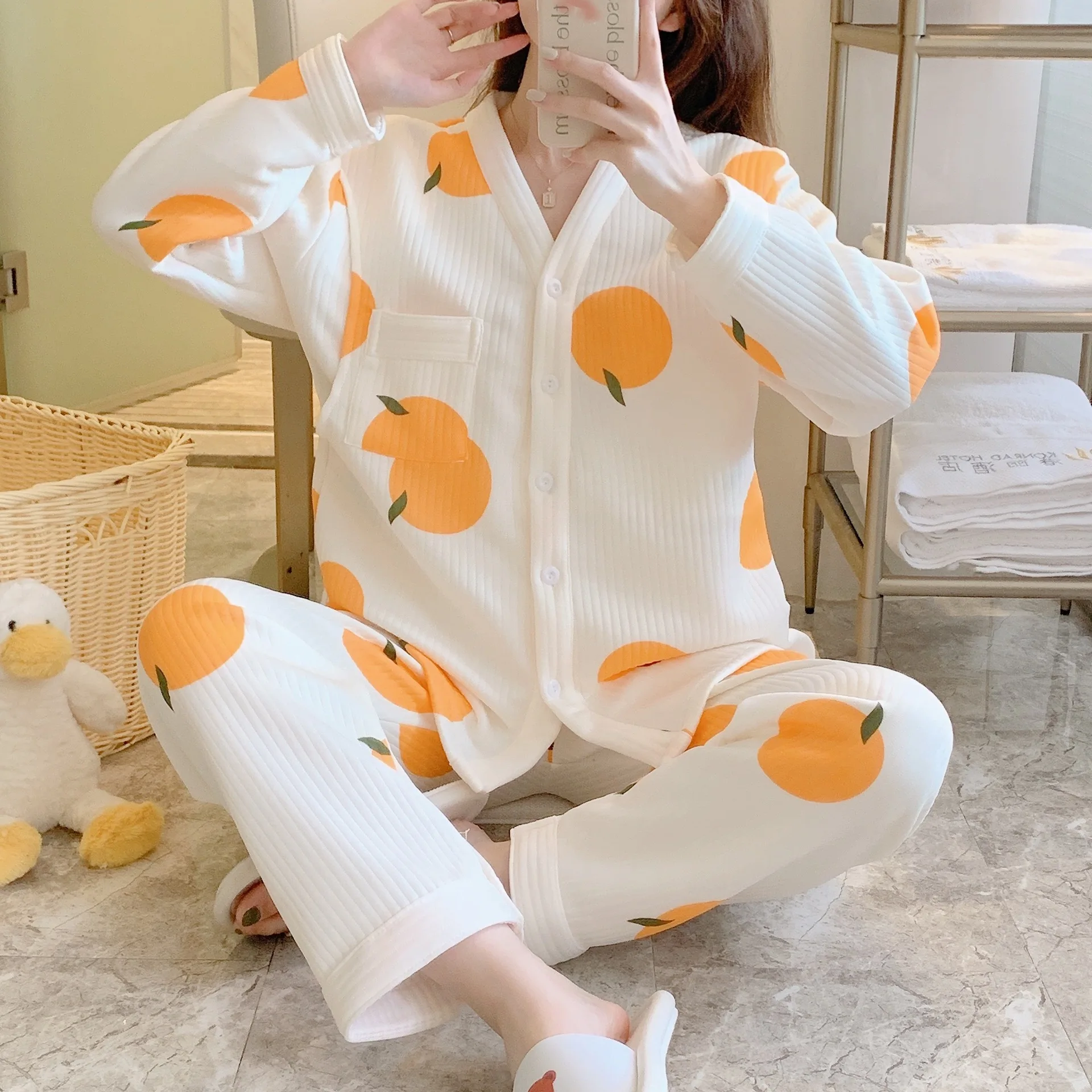 warm air cotton maternity pajamas maternity lactation and nursing maternity suit interlayer set