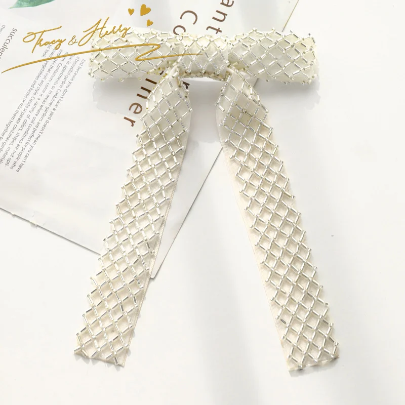 Tracy & Herry New Arriving Rhinestone Pearl Ribbon Butterfly Bow Spring Clamp Clips Beaded Hairpins Beaded Lady Ponytail