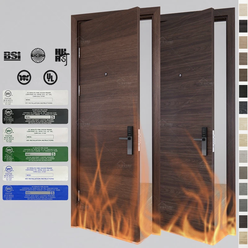 China top factory custom CA US UK regulated internal hotel fire door fire and smoke seal door fire rated oak veneer flush door
