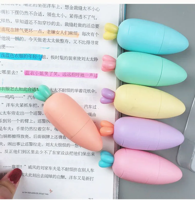 Kawaii cartoon Mini carrot highlighters Cute kids students use stationery marker highlighters