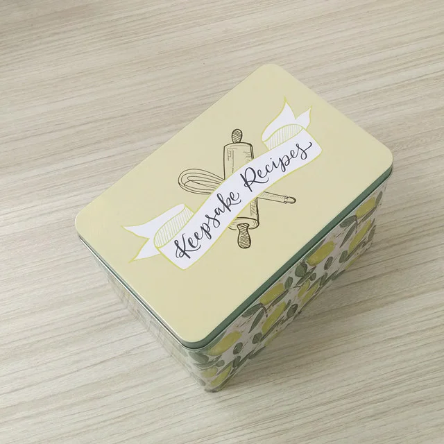 Заводская цена декоративные прямоугольные металлические рецепты шоколадные конфеты жестяная коробка с бамбуковой деревянной крышкой