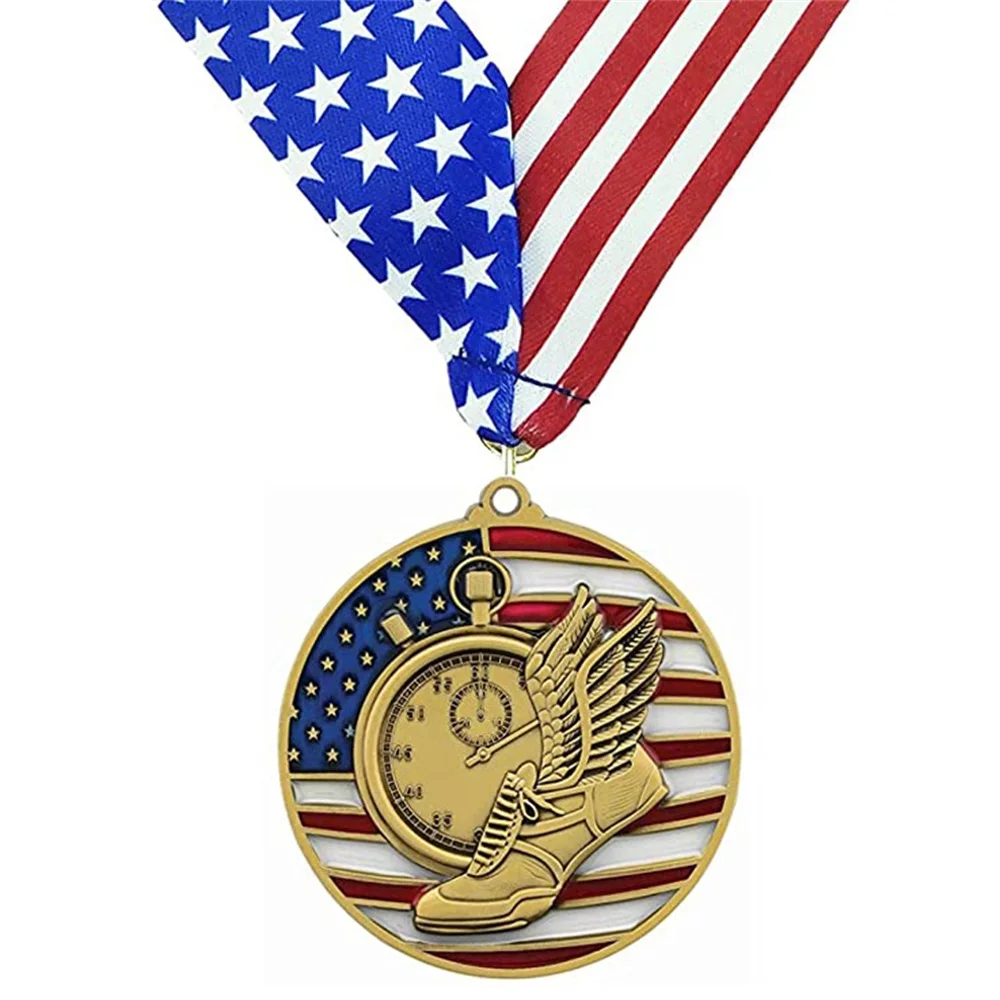 Wholesale Custom logo Cheap Blank Volleyball Honorary Ribbon Gold Silver Plain Metal Sports Award Medal