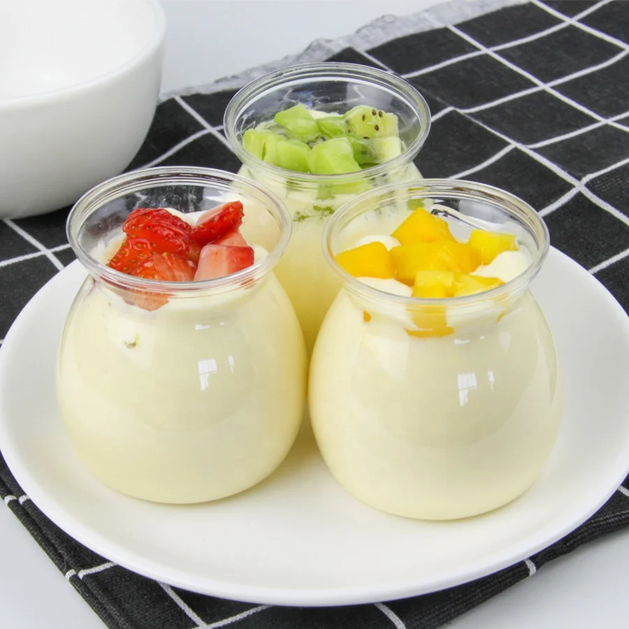 
2019 Wholesale PET Disposable Round 140ML Dessert cups Plastic Pudding Cups eco-friendly 