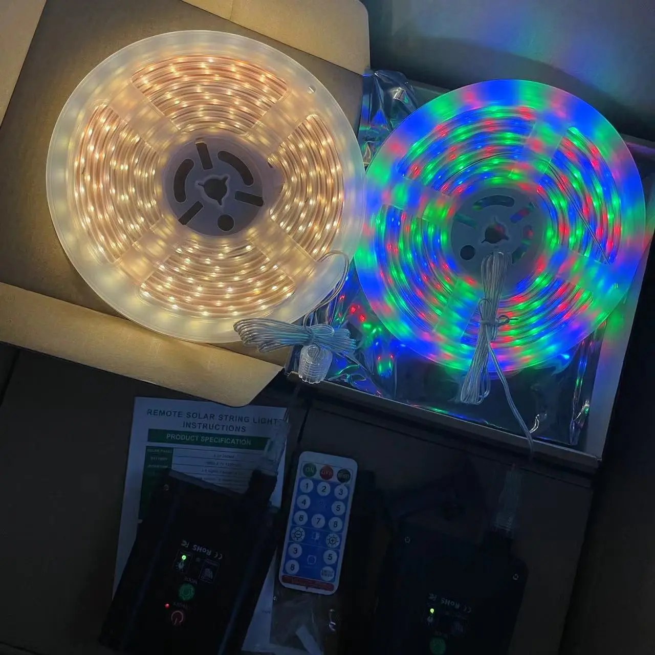 Solar power 3m LED strip lights warm white colorful tube Holiday strip lights with remote 8mode waterproof  outdoor fence garden