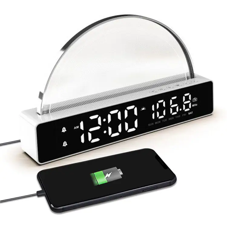 Wake Up Multi-function Alarm Clock ABS Digital Alarm Clock with Usb Charging Port Sunrise Wake Up Light
