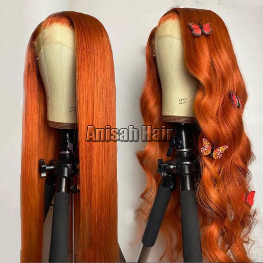 Brazilian Raw Virgin Hair colored Ginger Lace Front Wig Pre plucked  Ginger Orange Hd Lace Human Hair Wigs with Baby Hair
