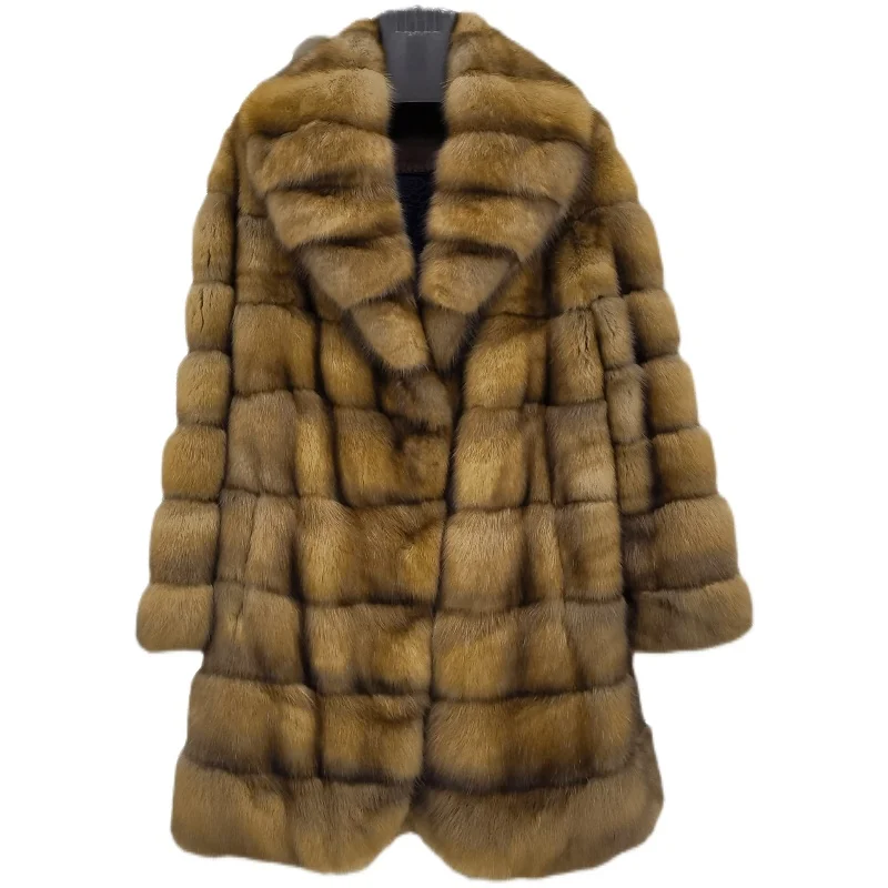 Super Nice Quality Russia Sable Fur Coat With Bigger Collar  From The Original Luxury Sable Fur Jacket Factory