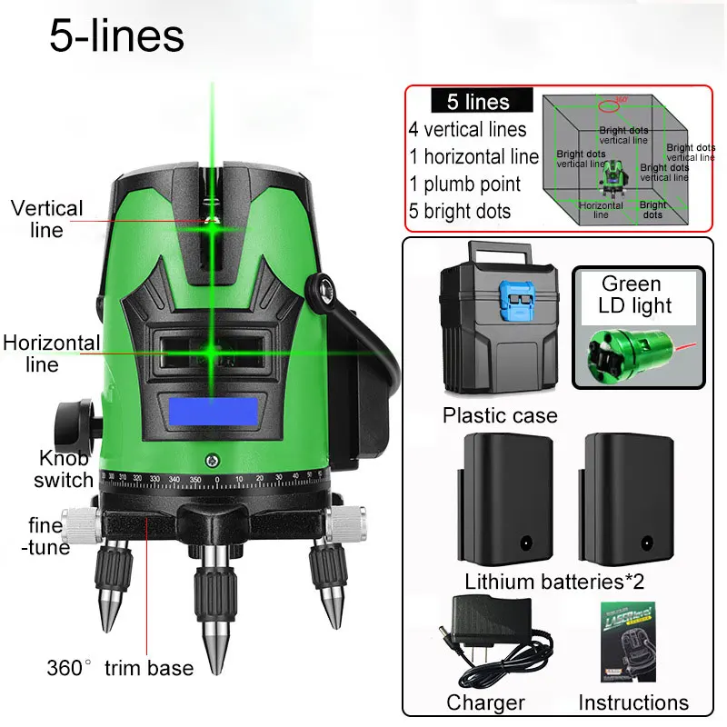 Ufit magnetic laser level 5 line self leveling line laser multi-function digital laser level