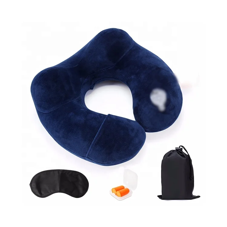 5 in 1 portable inflatable travel kit with neck pillow, eye mask, earplug, slipper, pvc bag