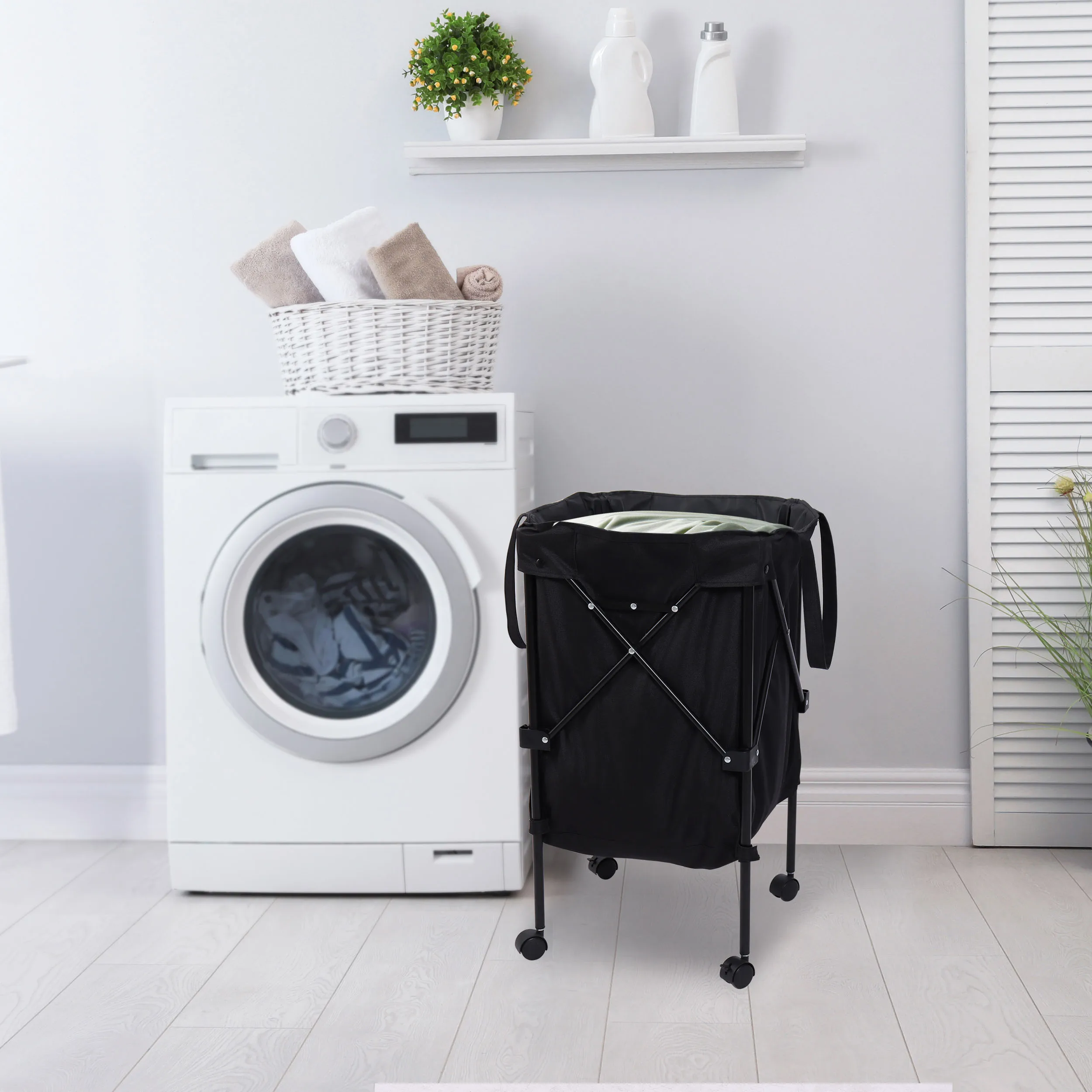 Factory ODM OEM Metal Frame Portable Dirty Clothes Basket Removable Oxford Cloth Dirty Clothes Storage Hamper with Wheels