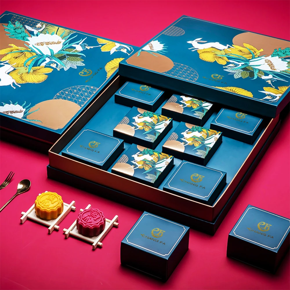 6 8 Cardboard Packing Printed Fancy Premium Luxury Brand Biodegradable Mooncake Box Gift With Carry Bag