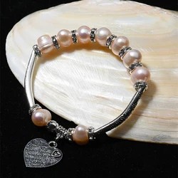Ladies Alloy Multicolor Pearl Bead Bracelet Freshwater Charm Heart Design Cuff Pearl Bracelet Bangles