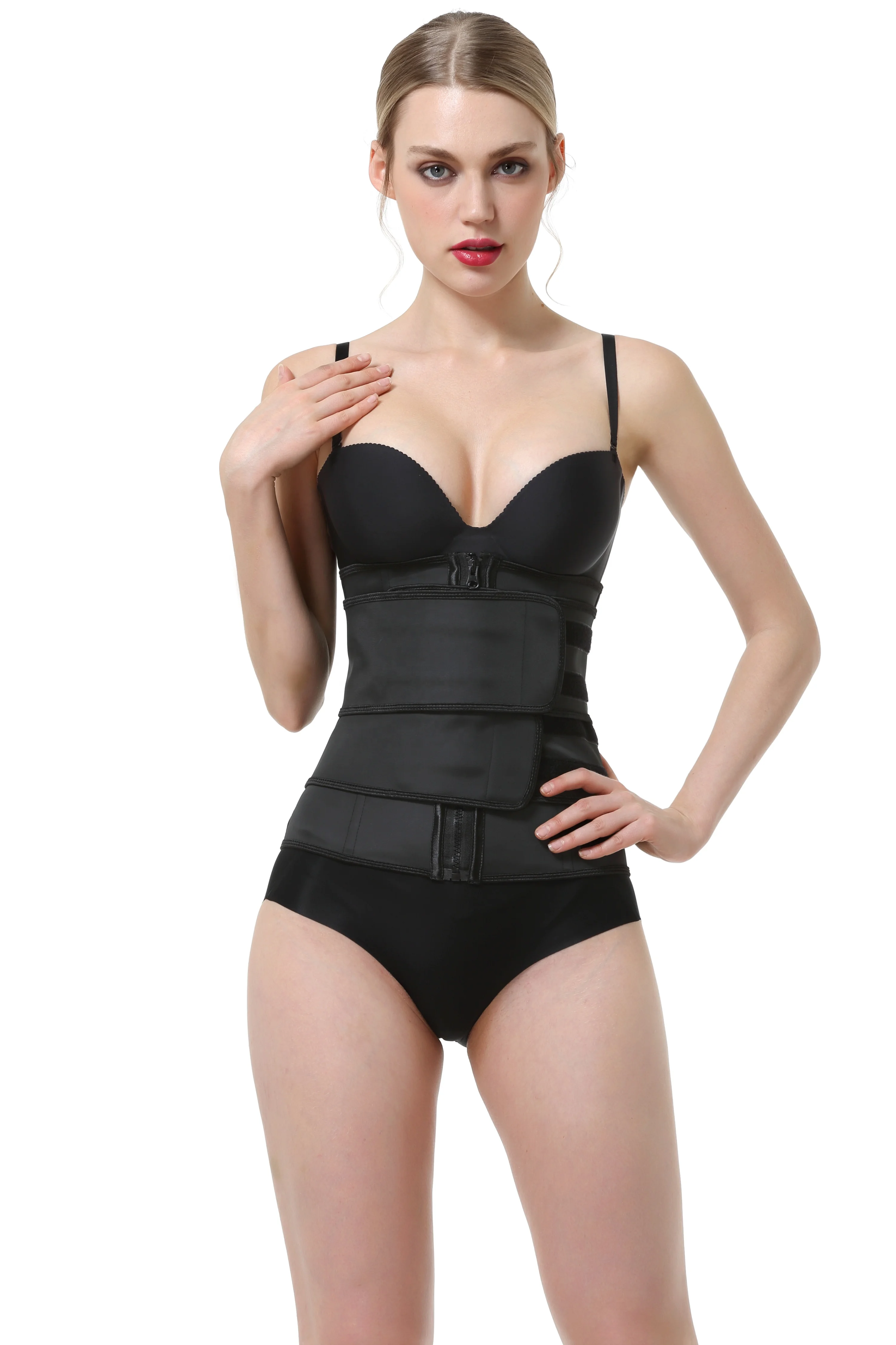
32-34cm height YKK zipper Waist Tummy Control Double Belt 7 Steel Bone Latex Waist Trainer Corset 
