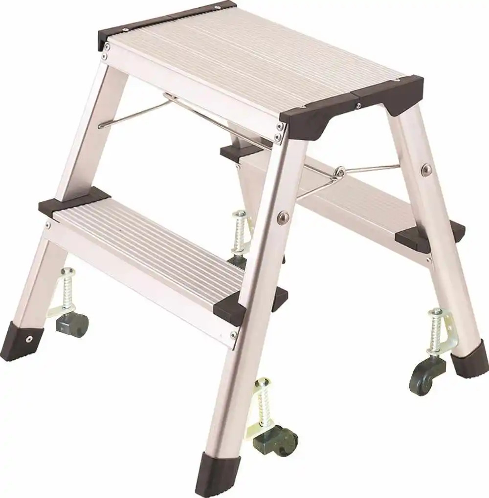 Factory 2 tiers Rolling Safety foldable  Aluminium 3 steps  Folding Step Ladder With wheels