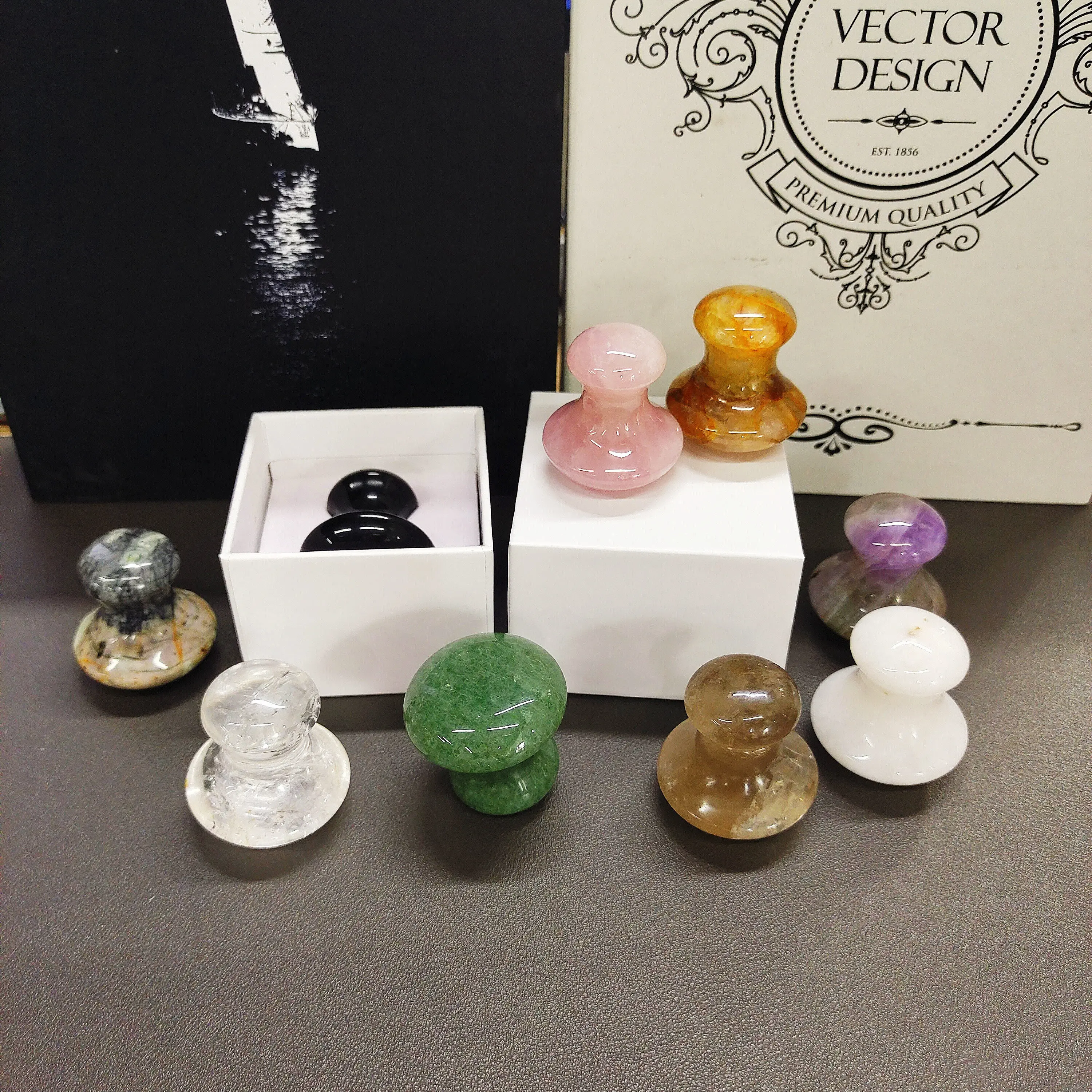 Spa Relaxing Meditation White Crystal Jade Quartz Massager Tool Mushroom Shaped Guasha Scraping Board