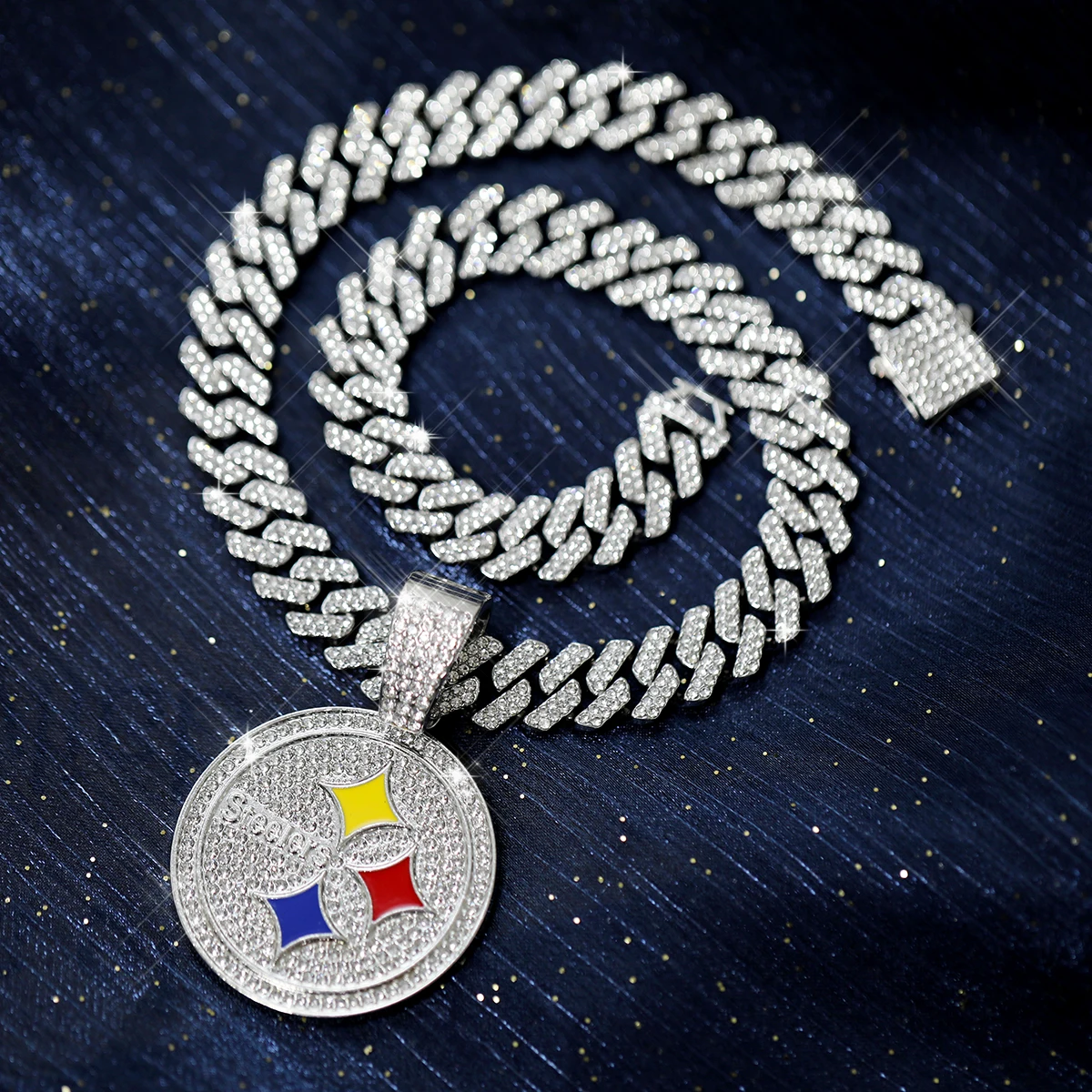 Iced Out Chain for Men ball sports Pendant Necklace Hip Hop rhinestone Boys Jewelry 15mm Cuban Link Chain for Men Gifts