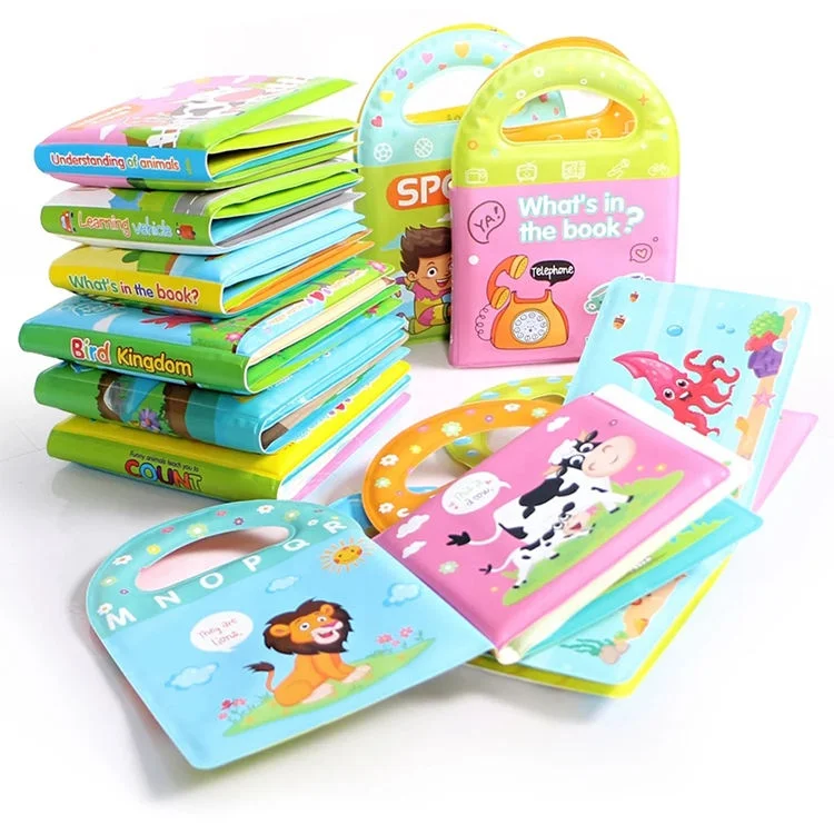 Early Educational Bathroom Toys Activity Waterproof Pages Soft Baby EVA Cartoon Bath Books for babies with BB Whistle