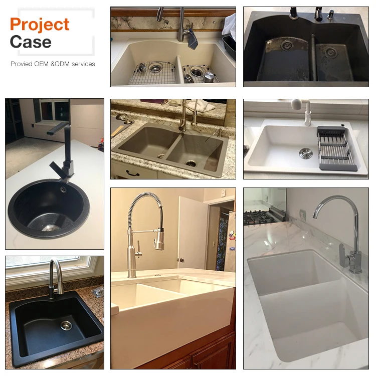 Manufacturer Production black marble quartz stone kitchen sink under mount composite granite corner sinks