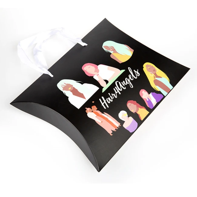 Fancy Design Customized Pink Hair Extensions Pillow Packaging Box With Satin Handles