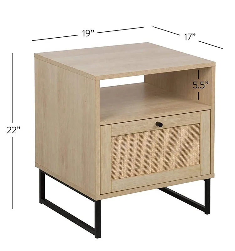 amazon hot sales customized wholesale rustic farmhouse wood and rattan side end table for living room
