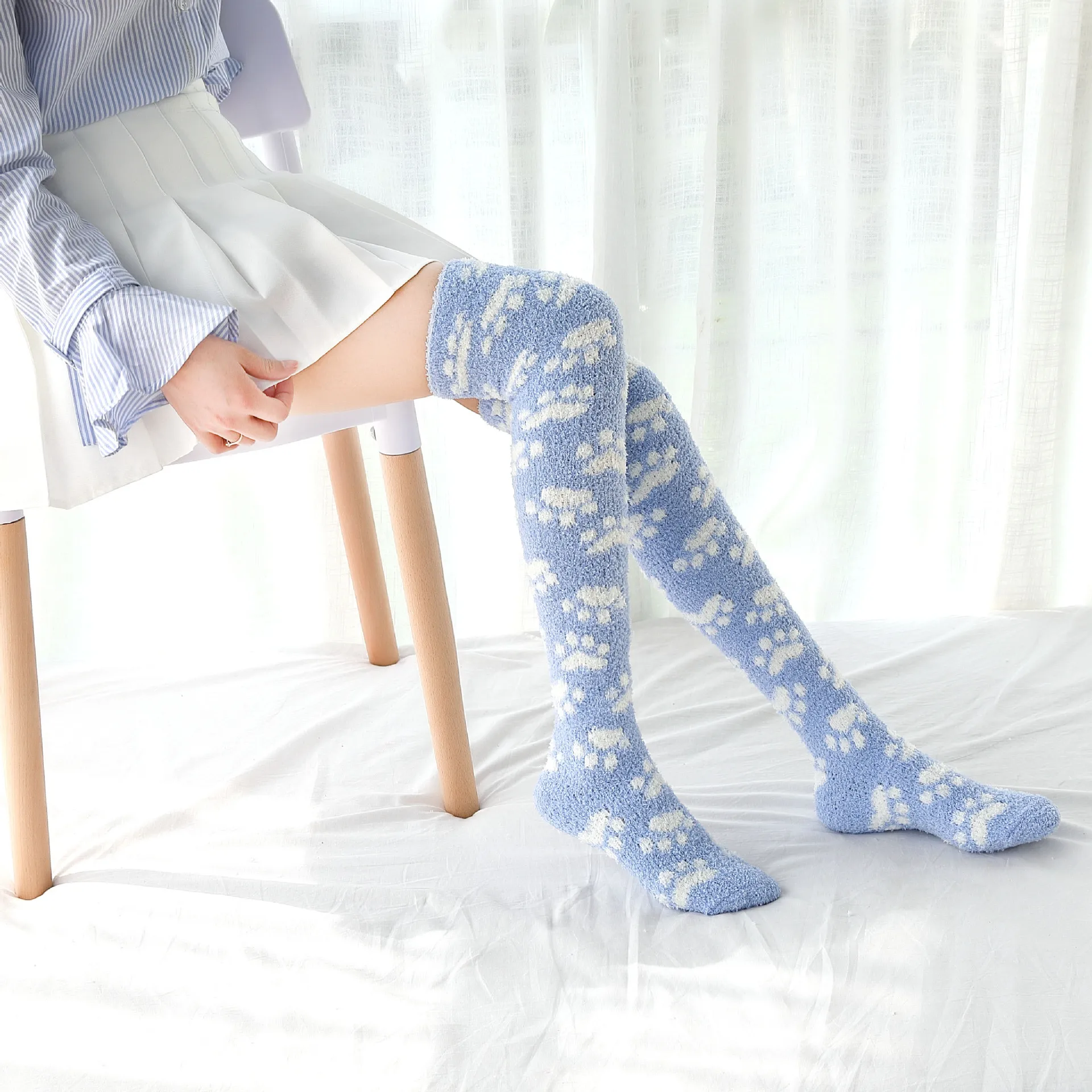 Women fluffy over Knee Stockings fuzzy warm knee high socks
