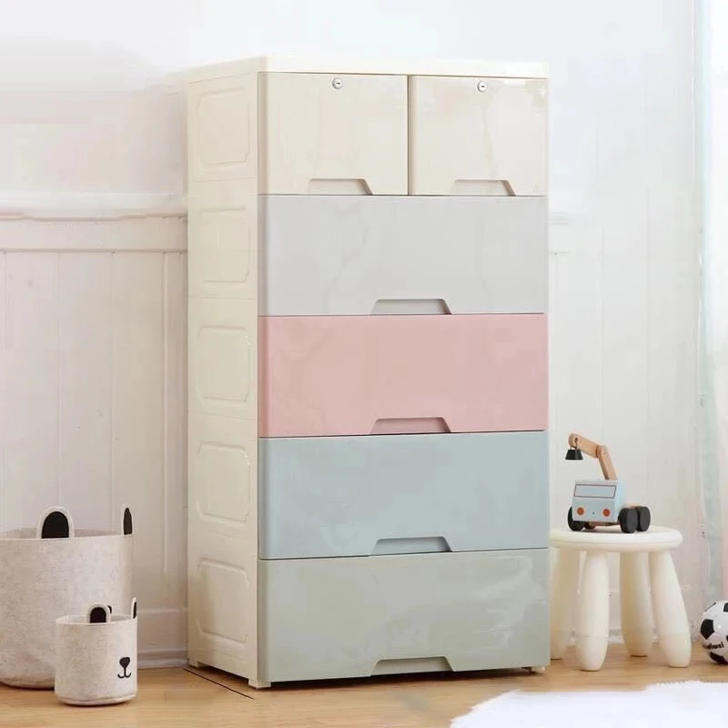 
New Style Colorful Cartoon Macaron Kitchen Baby Cabinet Plastic Drawers 