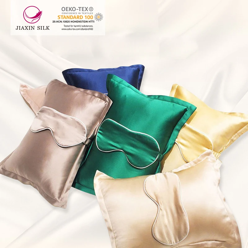 100% Pure Pillow Protector Cover set silk eyemask Luxury Satin Silk Throw Pillow Case Set Car bolster for travelling sleeping
